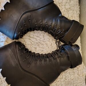 Black Platform Lace Up Buckle Boots Size 11 Current Mood